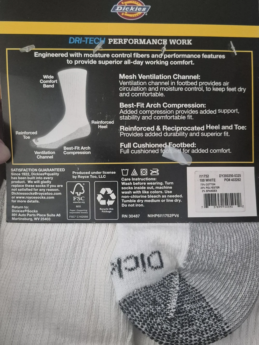 Dickies White & Gray Performance Crew Socks - 6 Pack